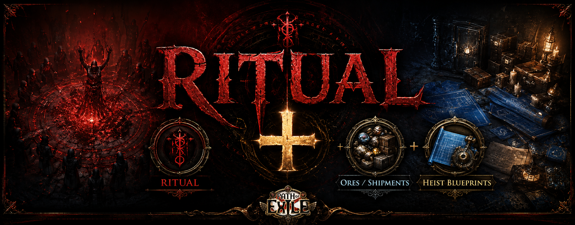 Ritual+ banner: Ritual, Ores & Shipments, Heist Blueprints (Path of Exile)